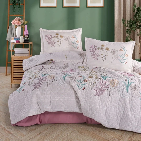 Clasy Ranforce %100 Pamuk Çift Kişilik Dört Mevsim Set Bahari V1 Pembe ürün görseli