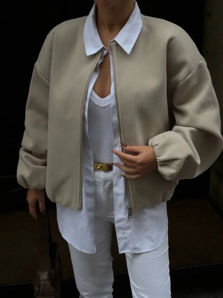 Kaşe Kaşmir Fermuarlı CEKET  Bej ürün görseli 1