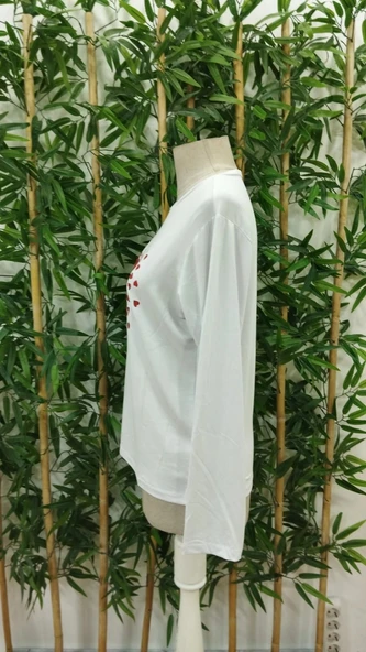 Kadın Uzun Kollu Bisiklet Yaka Baskılı Viskon Bluz - Resim 3