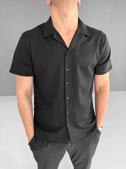 İki İplik Kumaş Gömlek  iyah - Resim 2