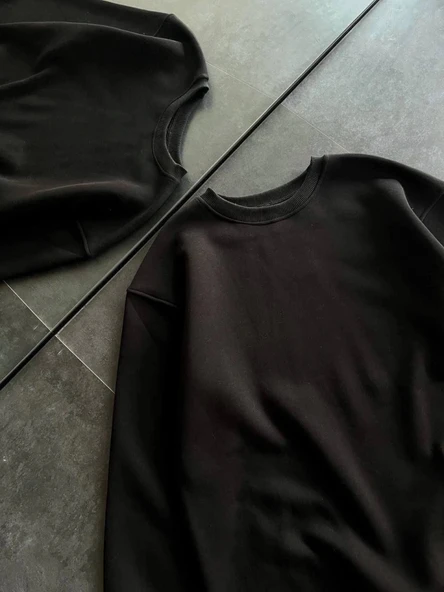 Kışlık Bisiklet Yaka Üç İplik Basic weathirt  iyah - Resim 3