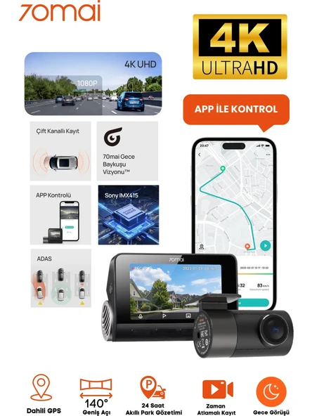 70mai A800S + RC06 Ön ve Arka Araç Kamerası Seti ürün görseli 1