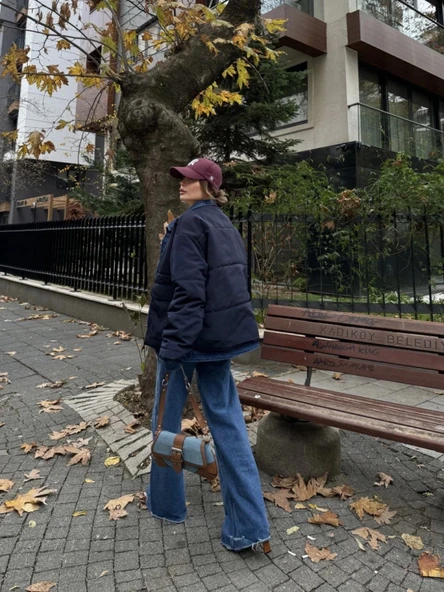 Jeans Detaylı Cıtcıtlı CEKET  acivert - Resim 2