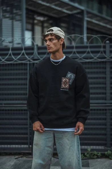 Uzun Kol Bisiklet Yaka Baskılı weathirt  iyah - Resim 2