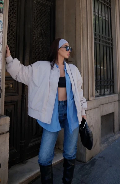 Cepli Bomber Ceket ont  Beyaz - Resim 2