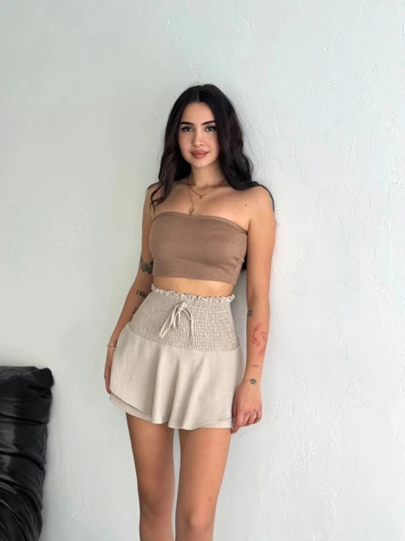 Ayrobin Şortlu Etek  Bej - Resim 3