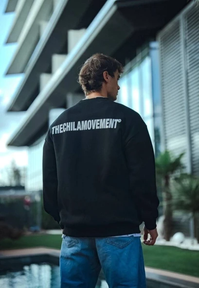 Kışlık Bisiklet Yaka Oversize Baskılı weathirt  iyah - Resim 2