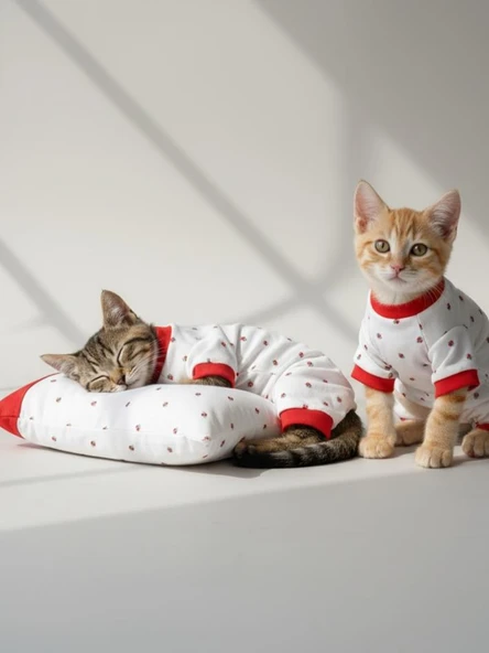 Berry Kedi Uyku Seti | Penye Kedi Tulum ve Mini Yastık Takımı | Pamuklu | Tüy Dökülmesini Azaltır | ürün görseli 1