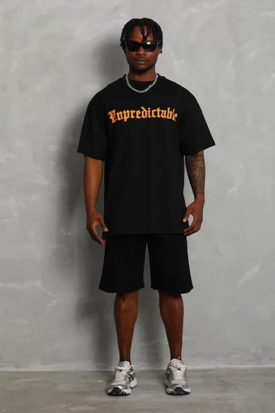 Unisex Oversize Baskılı Bisiklet Yaka Thirt  iyah - Resim 4