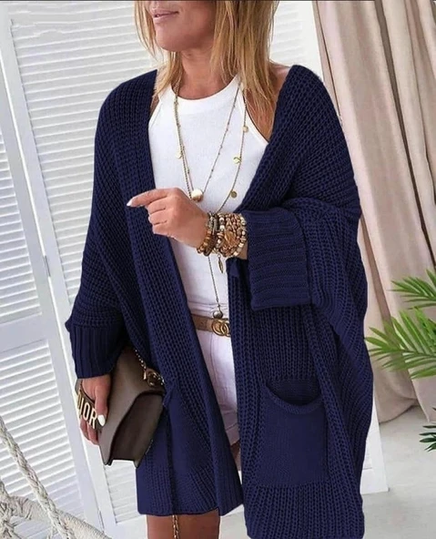 Oversize Kalıp Cepli Salaş Triko Hırka Laci ürün görseli