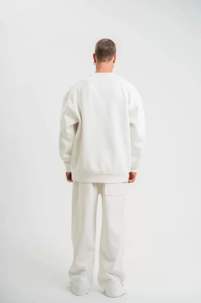 Uzun Kol Bisiklet Yaka Basic weathirt  Beyaz - Resim 2