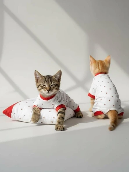 Berry Kedi Uyku Seti | Penye Kedi Tulum ve Mini Yastık Takımı | Pamuklu | Tüy Dökülmesini Azaltır | - Resim 5