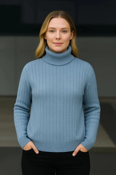 Balıkcı Yaka Bağazlı Triko Kazak Pamuklu Kalın Fitilli Dokuma  Bebek avisi - Resim 3