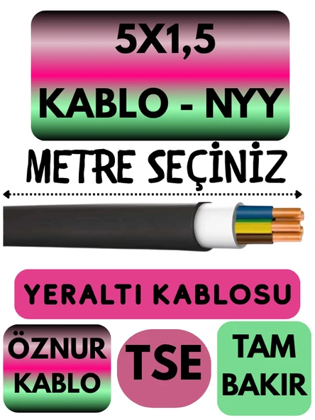 Öznur 5X1,5 NYY (Yeraltı Kablosu) Metre Seçenekli ürün görseli 1