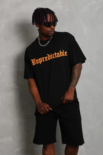 Unisex Oversize Baskılı Bisiklet Yaka Thirt  iyah ürün görseli