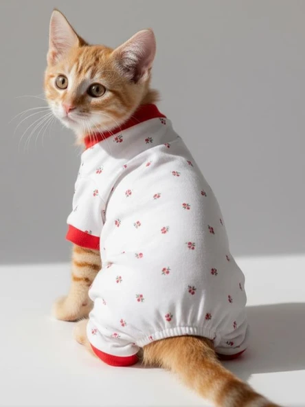 Berry Kedi Tulumu | Pamuklu Penye Kedi Kıyafeti | Küçük Irklar İçin | Tüy Dökülmesini Azaltır - Resim 4