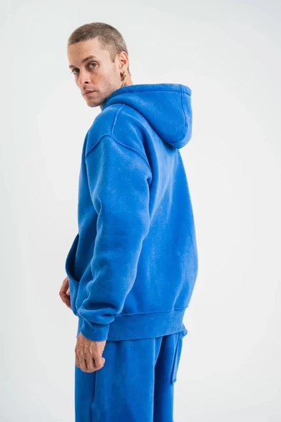 Unisex Double Oversize Kapşonlu Yıkamalı weathirt  avi - Resim 3