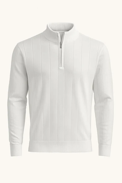 Slim Fit Yarım Fermuar Dik Yaka Uzun Kol Erkek Triko - 7465 ürün görseli