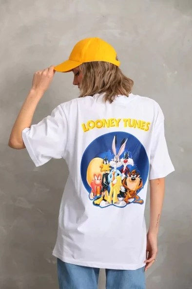 Unisex Baskılı Oversize Thirt  Beyaz ürün görseli