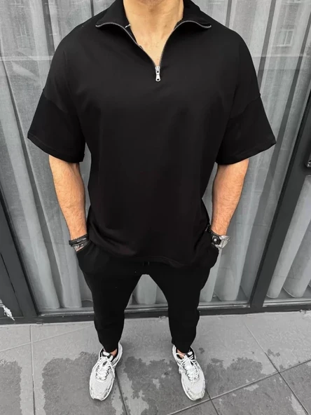 Unisex Yarım Fermuarlı Basic Thirt  iyah ürün görseli