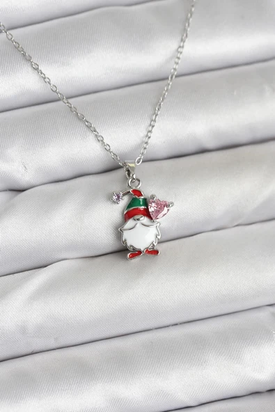 316L Çelik Zincir Gümüş Renk Yılbaşı Teması Kadın Kolye - TJ-BKO10709 ürün görseli