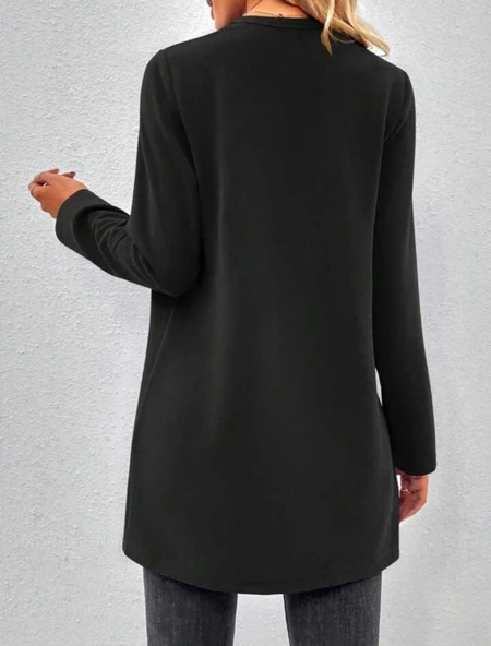 Kadın Uzun Kollu önü Açık Uzun Modal Ceket - Resim 6