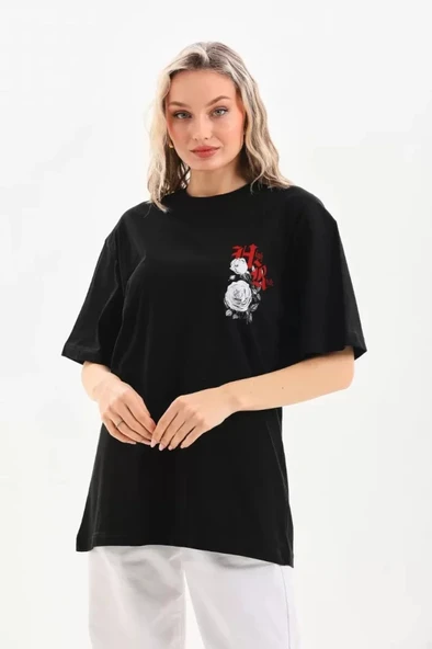 Unisex Baskılı Oversize TShirt  Siyah - Resim 2