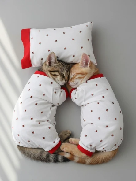 Berry Kedi Uyku Seti | Penye Kedi Tulum ve Mini Yastık Takımı | Pamuklu | Tüy Dökülmesini Azaltır | - Resim 4