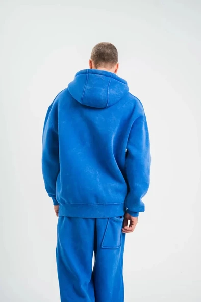 Unisex Double Oversize Kapşonlu Yıkamalı weathirt  avi - Resim 2