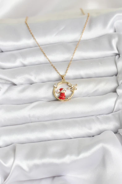 316L Çelik Zincir Gold Zirkon Taşlı Yılbaşı Tema Kadın Kolye - TJ-BKO10718 - Resim 2