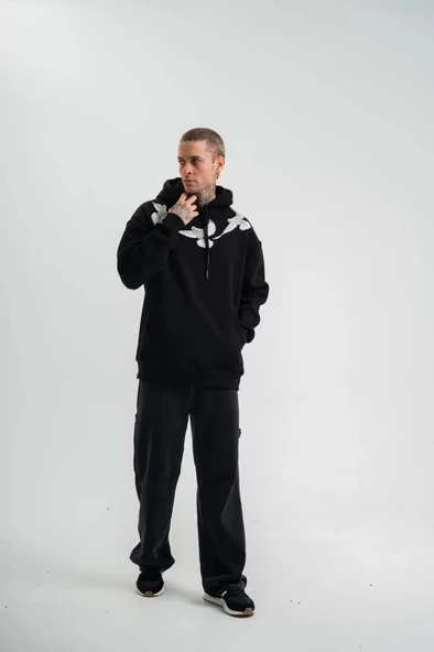 Unisex Uzun Kol Bisiklet Yaka Yıkamalı weathirt  iyah - Resim 3