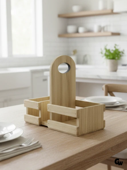 Ahşap Doğal Baharatlık Yağdanlık ve Peçetelik Altı(KAVAK-IHLAMUR) Ahşap Rengi AHŞAP - 10 ADET ürün görseli 1