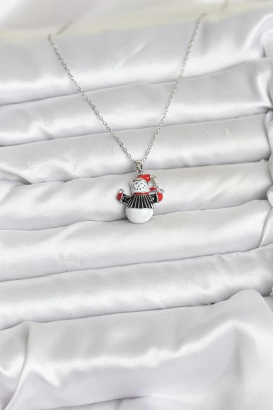 316L Çelik Zincir Gümüş Renk Kardan Adam Figürlü Yılbaşı Temalı Kadın Kolye - TJ-BKO10713 - Resim 2