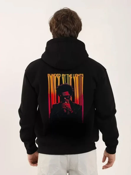 Unisex Baskılı Oversize Üç İplik Kapüşonlu weatshirt  iyah - Resim 2