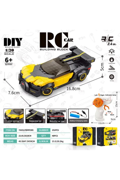 Uzaktan Kumandalı Şarjlı 251 Parça Bugatti Lego Yapı Seti Spor Araba ürün görseli 1