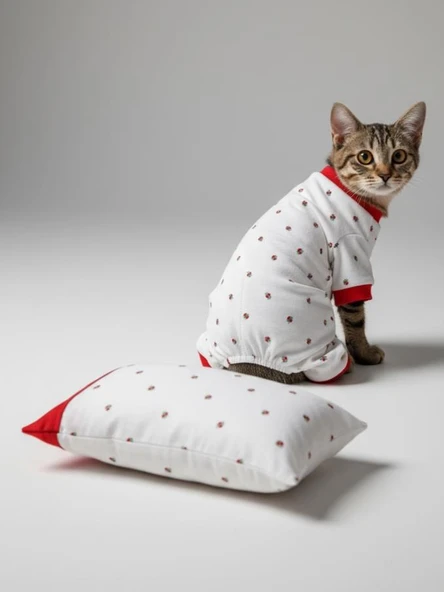 Berry Kedi Uyku Seti | Penye Kedi Tulum ve Mini Yastık Takımı | Pamuklu | Tüy Dökülmesini Azaltır | - Resim 6