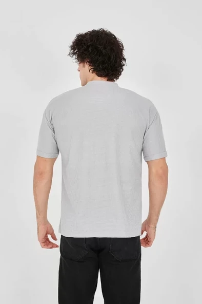 Unisex Waffle Kumaş Rahat Kol Thirt  Boyalı Gri - Resim 4