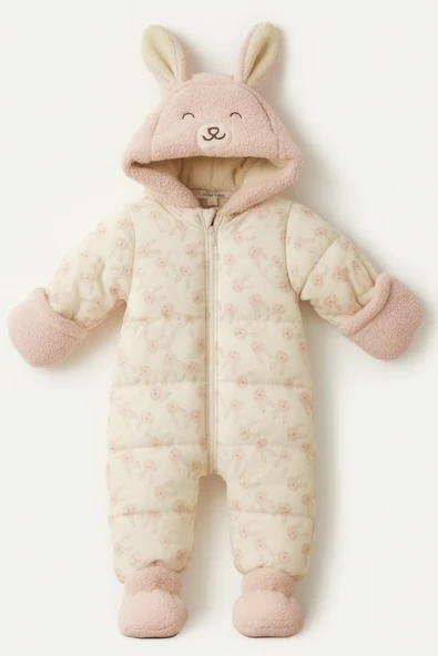 Tavşanlı Patikli İçi Peluş Kar Kapüşonlu Kışlık Kız Erkek Bebek Astronot Tulum Kozmonot Mont Çocuk ürün görseli