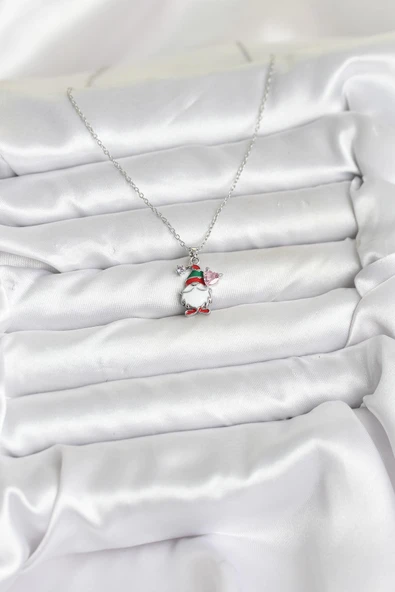 316L Çelik Zincir Gümüş Renk Yılbaşı Teması Kadın Kolye - TJ-BKO10709 - Resim 2