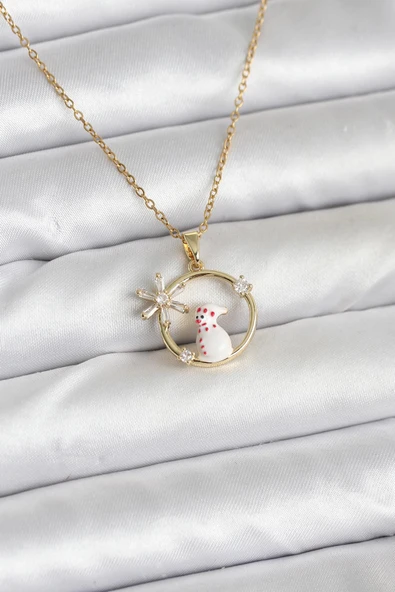 316L Çelik Zincir Gold Zirkon Taşlı Yılbaşı Temalı Kadın Kolye - TJ-BKO10704 ürün görseli