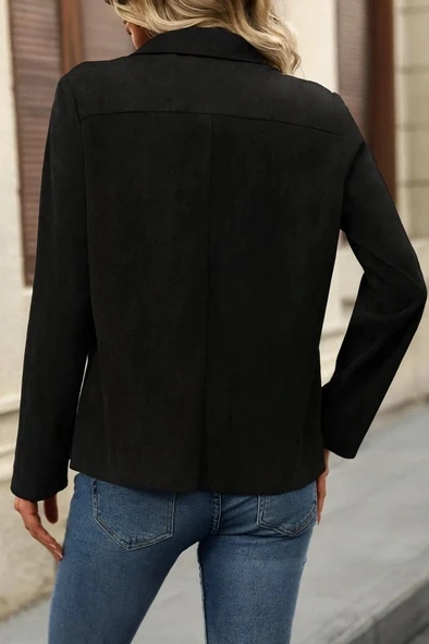 Kadın Uzun Kollu önü Açık Yakalı Süet Ceket - Resim 3