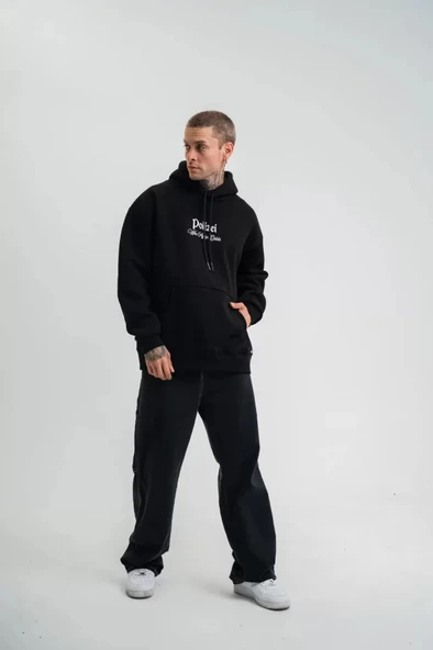 POLIZEI Premium Kalite Kapşonlu Dijital Patchli weathirt  iyah - Resim 4