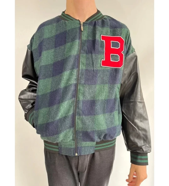 Erkek Pötikare Desen Nakışlı Kolej Ceket  Haki ürün görseli 1