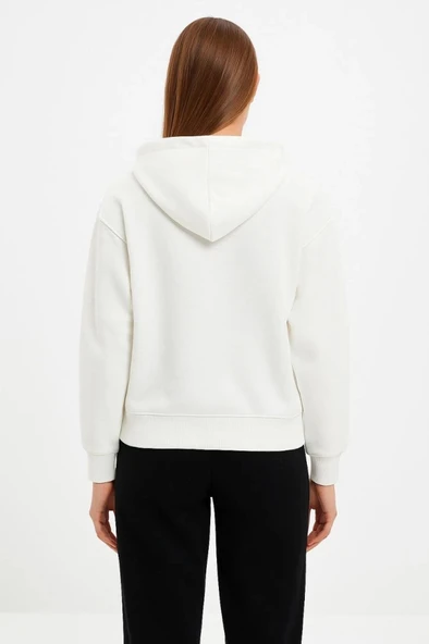 Oversize Kapüşonlu weatshirt Hoodie 3 İplik Şardonlu Pamuklu Kumaş, Önü Baskılı, Fermuarlı Rahat Kalıp, Kışlık Ve okak t - Resim 4