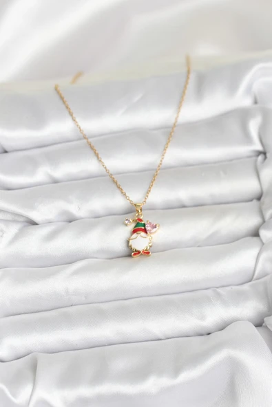 316L Çelik Zincir Gold Renk Yılbaşı Teması Kadın Kolye - TJ-BKO10708 - Resim 2