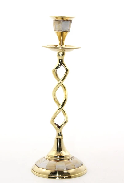 Tekli Pirinç Sedefli Şamdan Model 2 ürün görseli 1