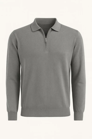 Slim Fit Polo Yaka Uzun Kol Erkek Triko - 7464 - Resim 2