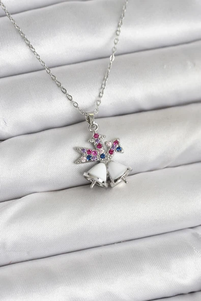 316L Çelik Zincir Gümüş Renk Chirtsmas Bell Model Yılbaşı Temalı Kadın Kolye - TJ-BKO10707 ürün görseli