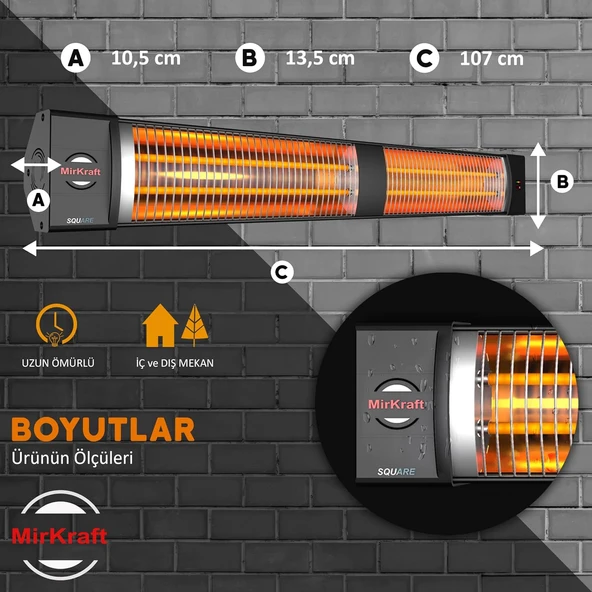 MirKraft Square 2800 watt Elektrikli ısıtıcı, IP45, Led Gösterge, Uzaktan Kumandalı Duvar Isıtıcısı (Square) - Resim 5