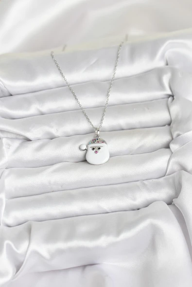 316L Çelik Zincir Gümüş Renk Şapkalı Kardan Adam Kafası Model Yılbaşı Temalı Kadın Kolye - TJ-BKO10705 - Resim 2